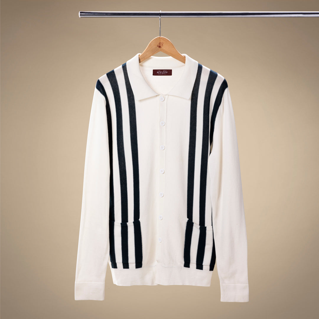 Men's Vintage Stripe Polo Cardigan - Vintage White / Oceana Stripe