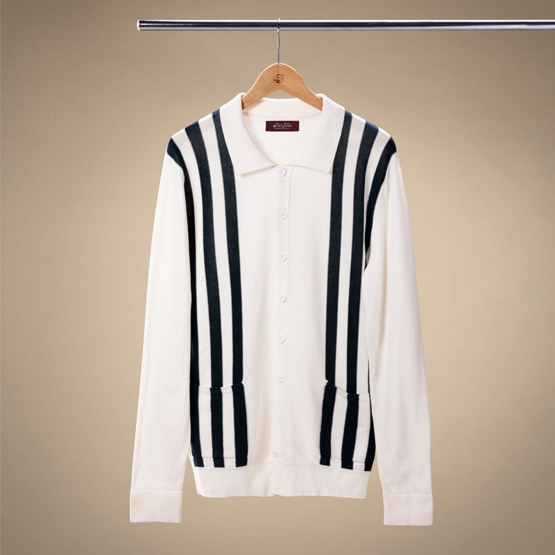 Men's Vintage Stripe Polo Cardigan - Vintage White / Oceana Stripe