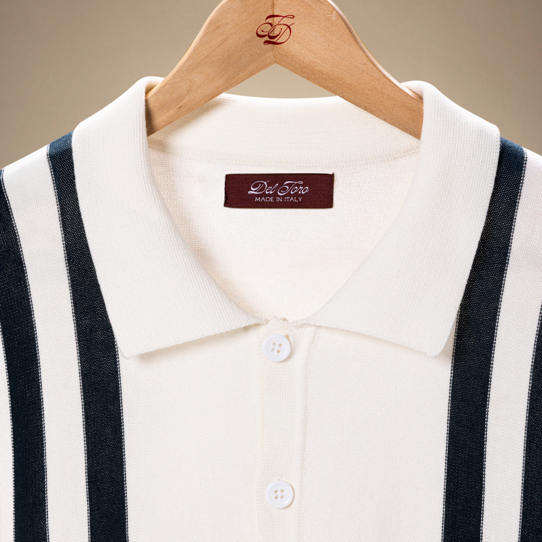 Men's Vintage Stripe Polo Cardigan - Vintage White / Oceana Stripe