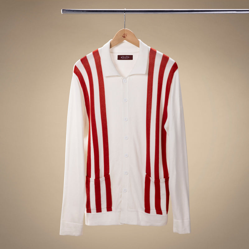 Men's Vintage Stripe Polo Cardigan - Vintage White / Red Stripe
