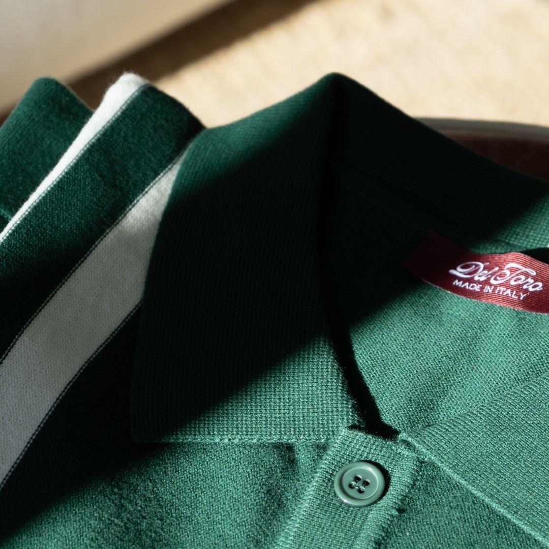 Men's Vintage Stripe Polo Cardigan - Green/ Cream Stripe Men's Vintage Stripe Polo Cardigan - Green/ Cream Stripe