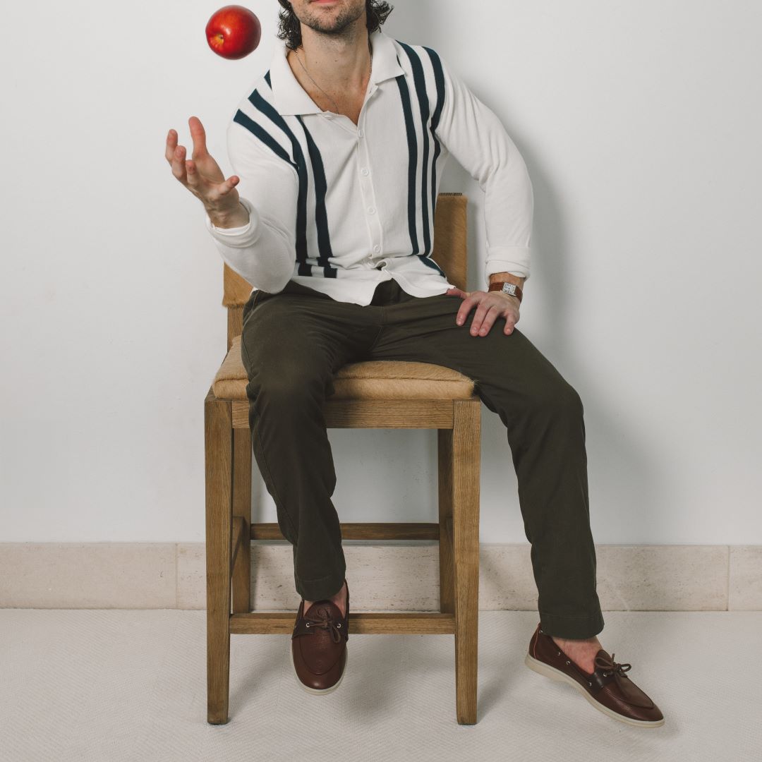 Men's Vintage Stripe Polo Cardigan - Vintage White / Oceana Stripe