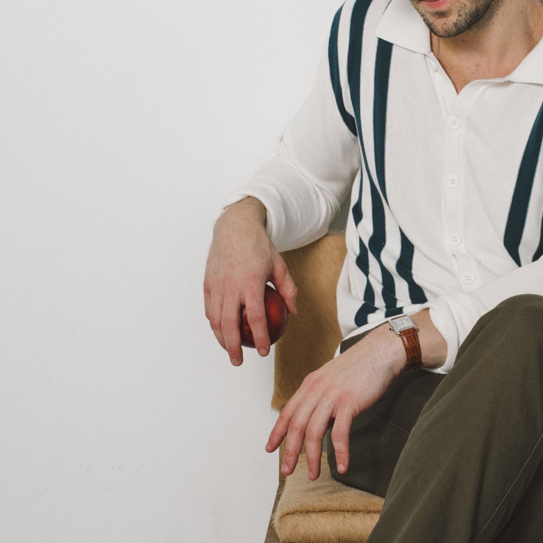 Men's Vintage Stripe Polo Cardigan - Vintage White / Oceana