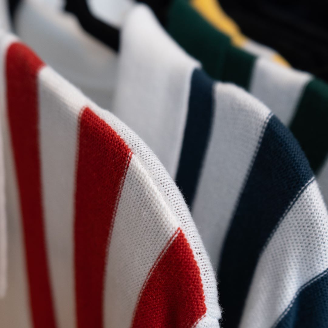 Women's Vintage Stripe Polo Cardigan - Vintage White / Forest Stripe