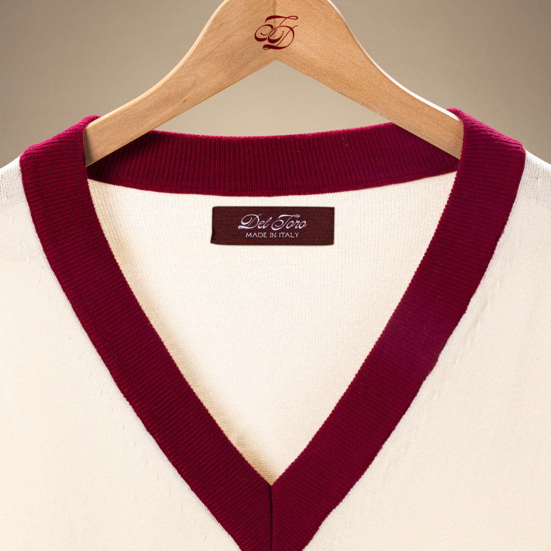 Men's Vintage V-Neck Sweater - Vintage White / Burgundy