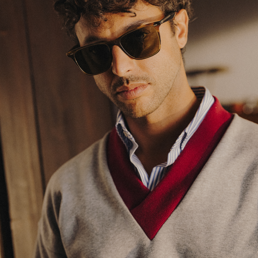 Vintage V-Neck Sweatshirt - Heather Grey / Burgundy Trim