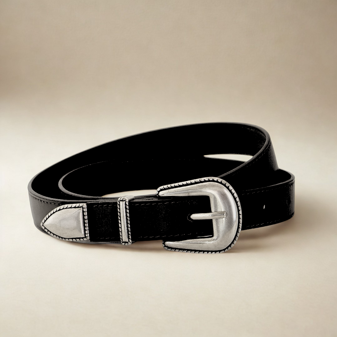 Western Belt - Black Calf Leather