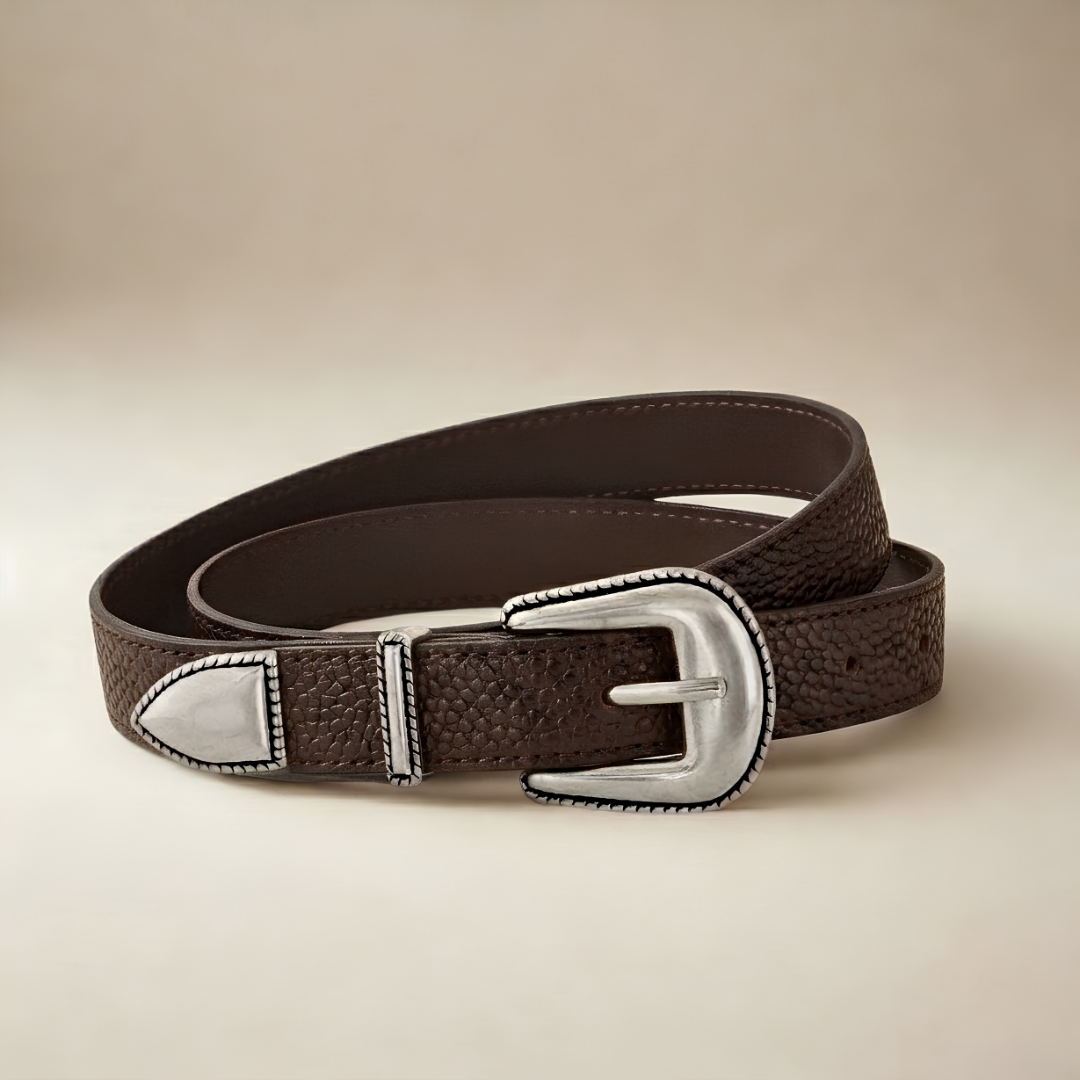 Western Belt - Dark Brown Pebbled Leather