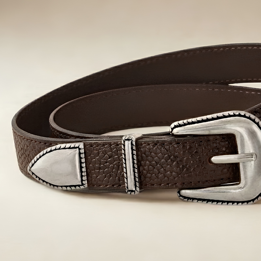 Western Belt - Dark Brown Pebbled Leather