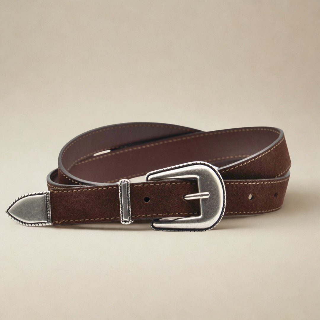 Western Belt - Chocolate Suede
