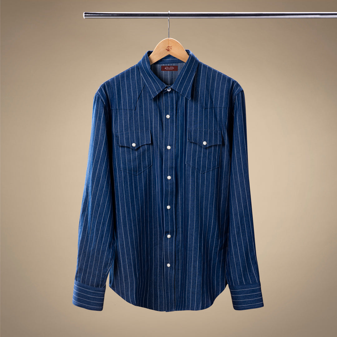 Western Shirt - Dark Blue Pinstripe