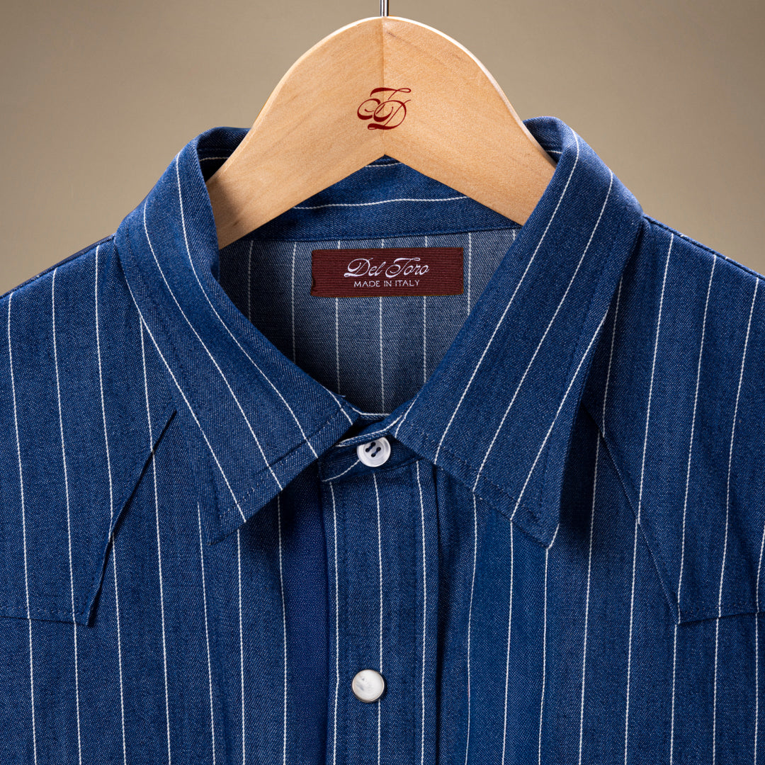 Western Shirt - Dark Blue Pinstripe
