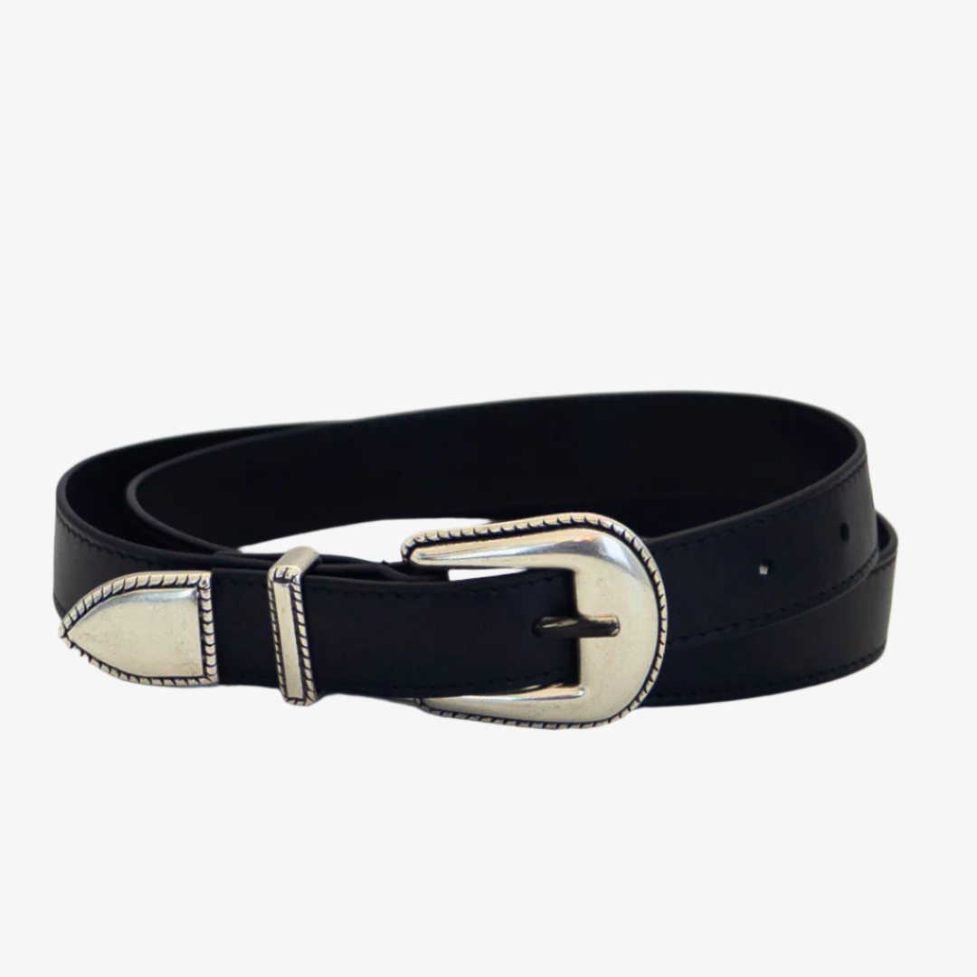 Western Belt - Black Calf Leather