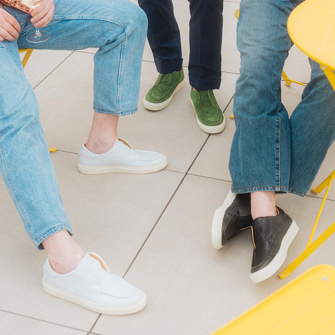 Men's Pebbled White Leather Pitti Sneaker