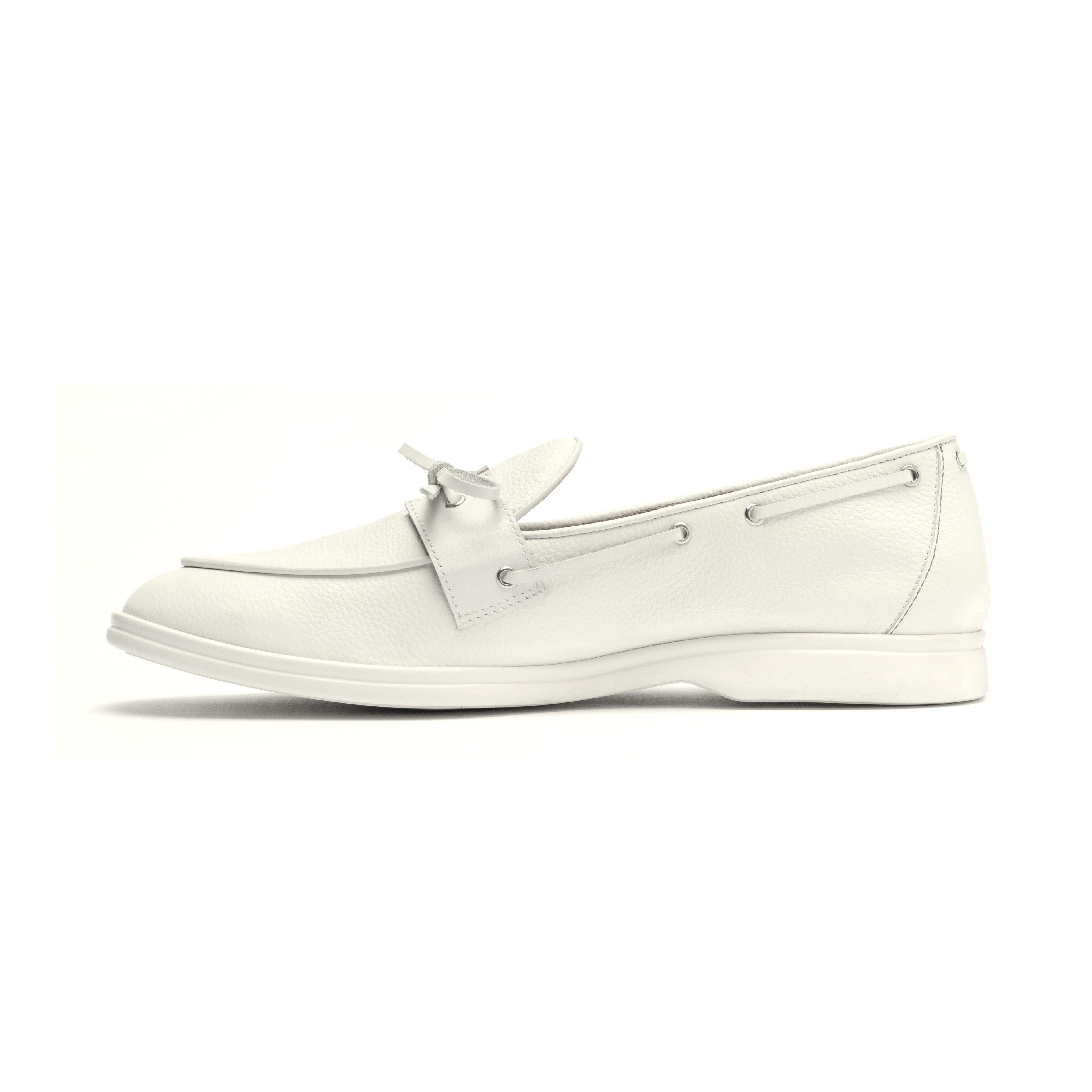 Mens Pebbled White Leather Barca Yacht Loafer