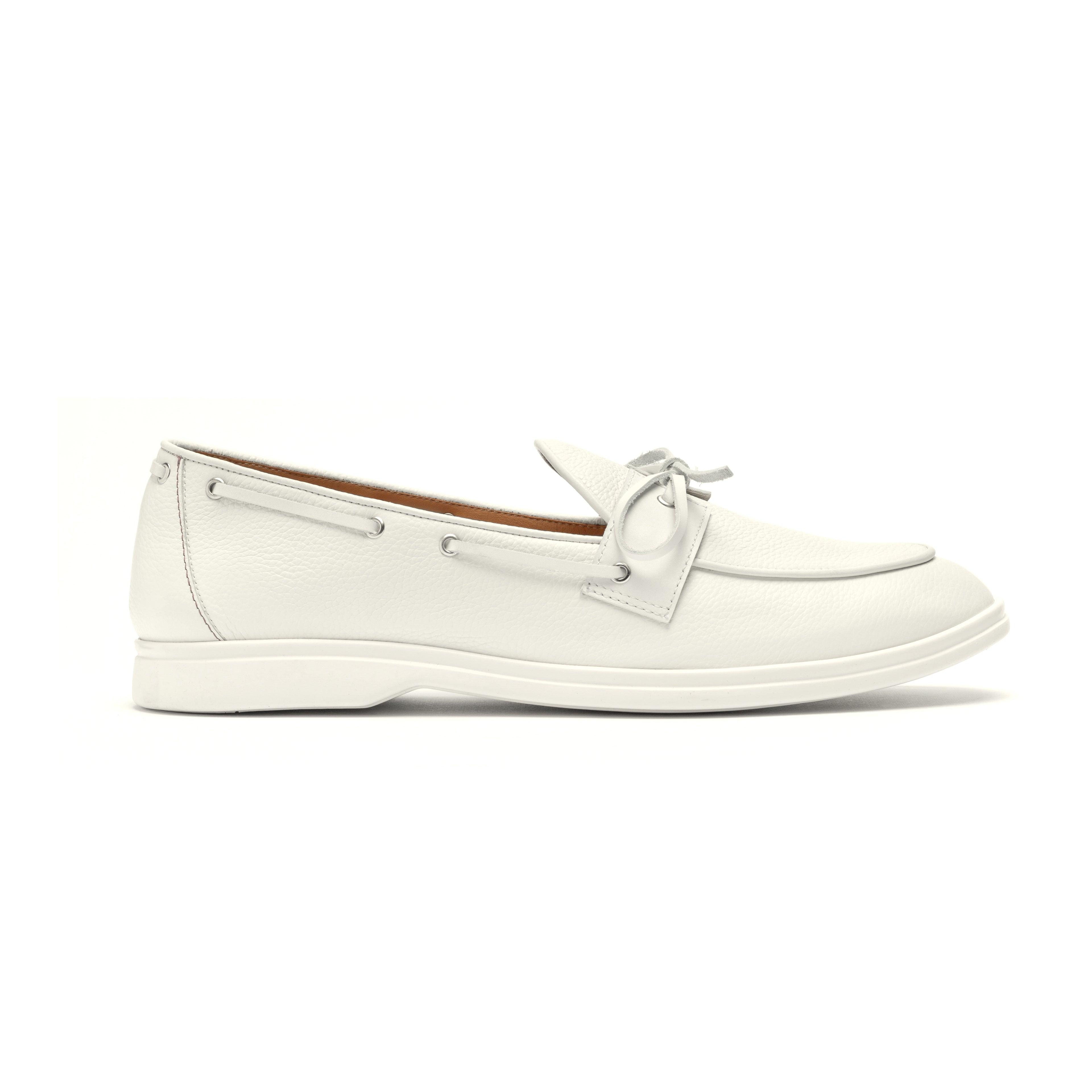 Mens Pebbled White Leather Barca Yacht Loafer