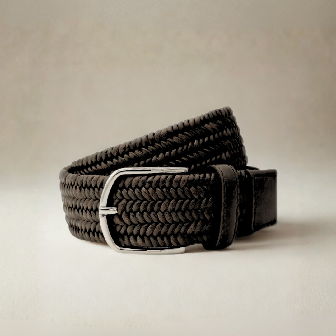 Men's Brown Leather Woven Belt