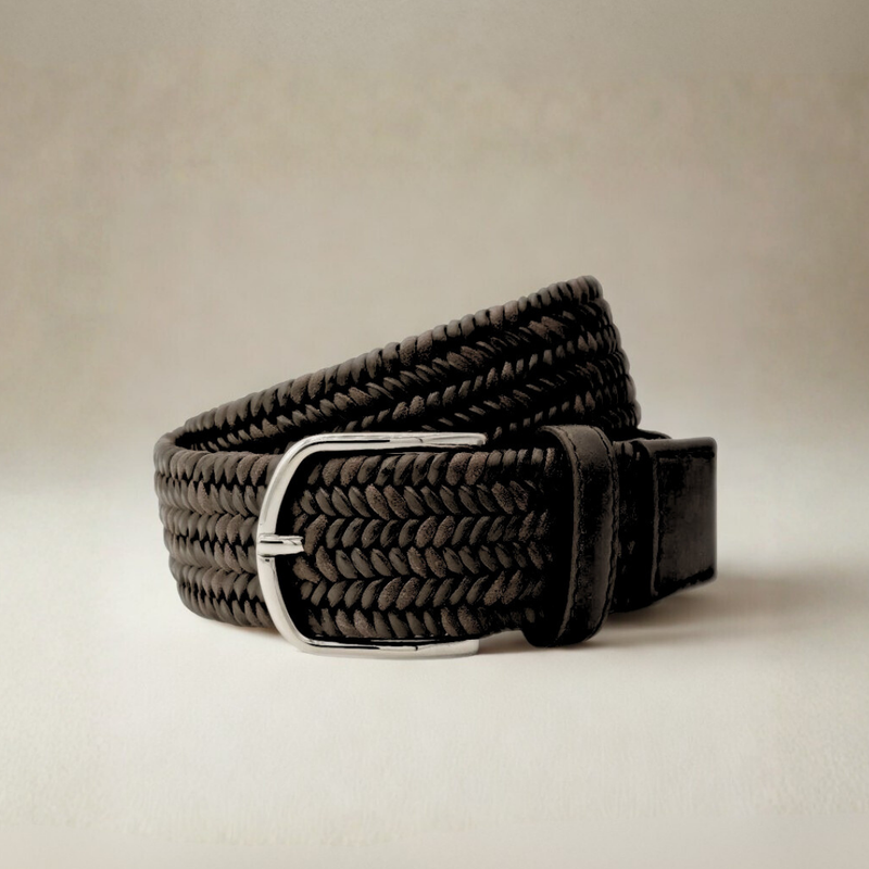 Men's Brown Leather Woven Belt