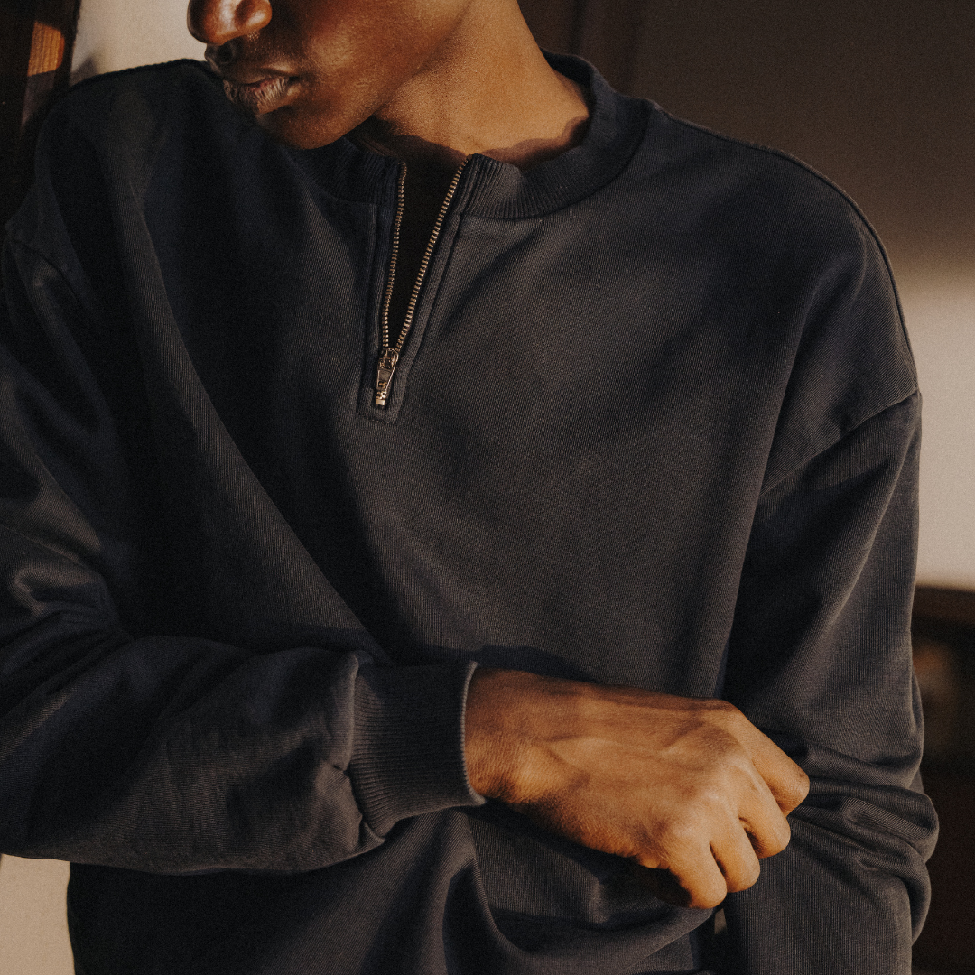 Men's Vintage Zip Crewneck Sweatshirt - Navy