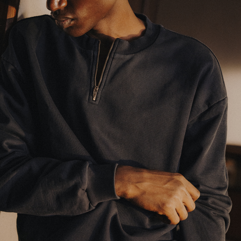 Men's Vintage Zip Crewneck Sweatshirt - Navy