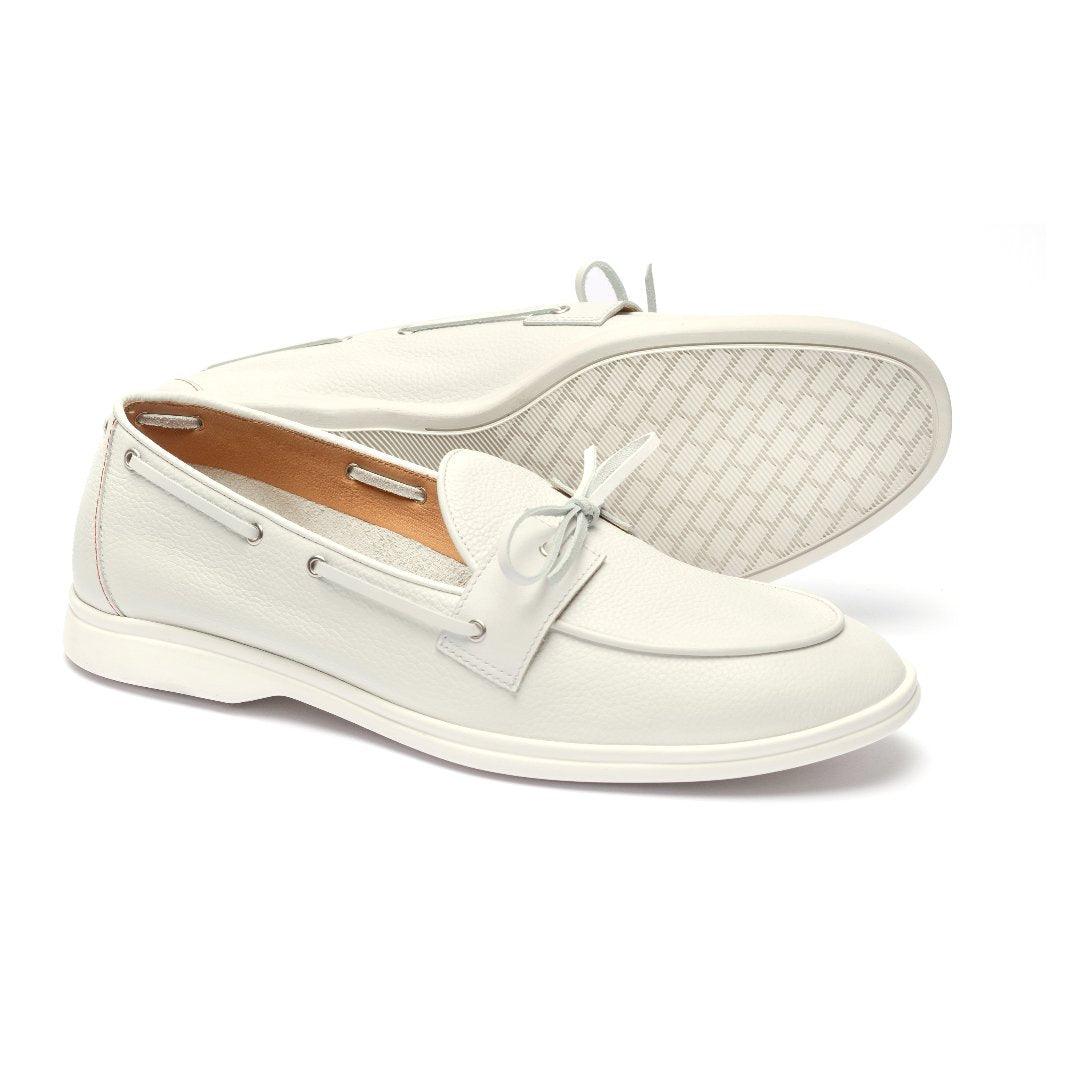 Mens Pebbled White Leather Barca Yacht Loafer