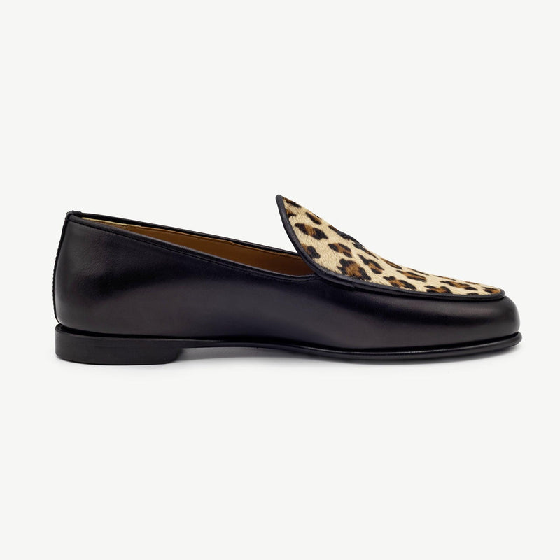 Women's Black Leather Milano with Leopard - 2nd