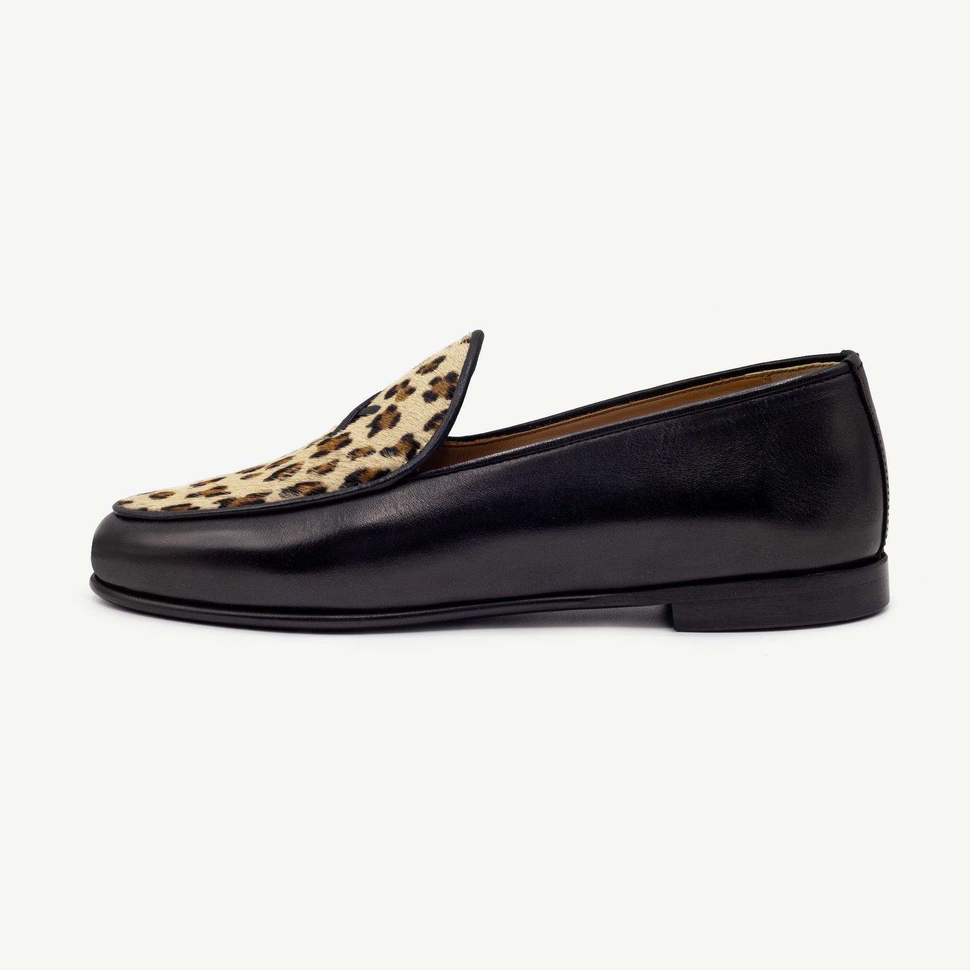 Women's Black Leather Milano with Leopard - 2nd