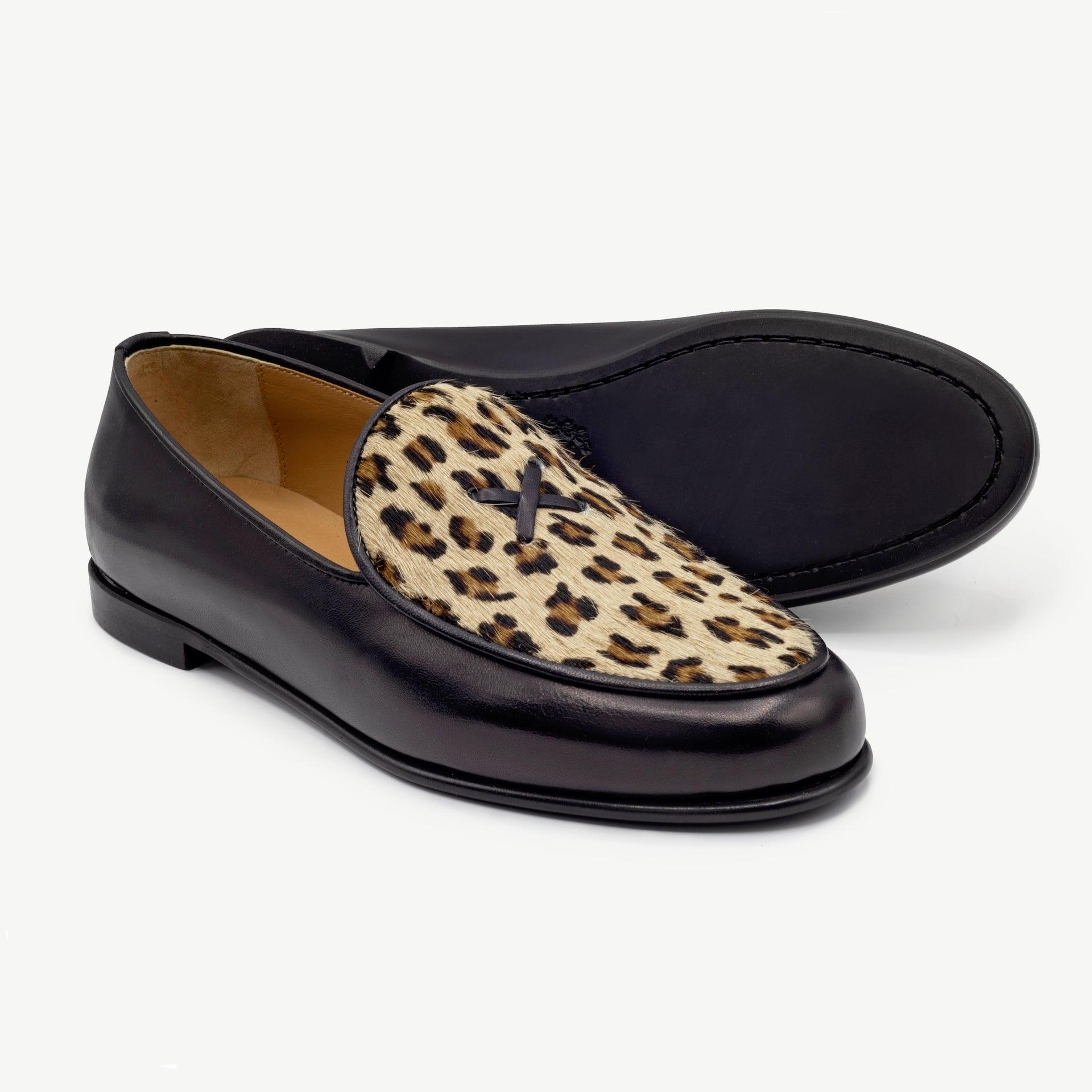 Women's Black Leather Milano with Leopard - 2nd