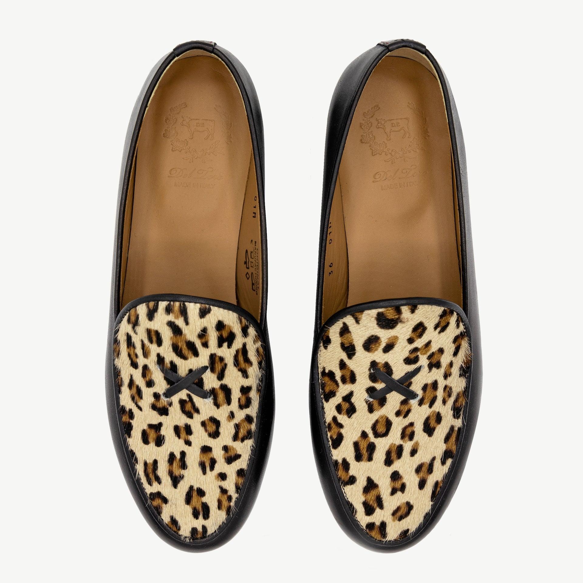 Women's Black Leather Milano with Leopard - 2nd