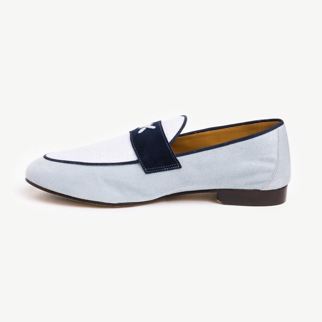 Men's Two Tone Light Blue Suede & White Linen Centesimo