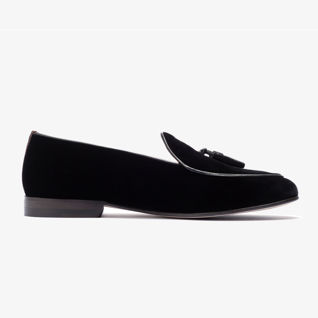 Men's Black Velvet Tassel Loafer