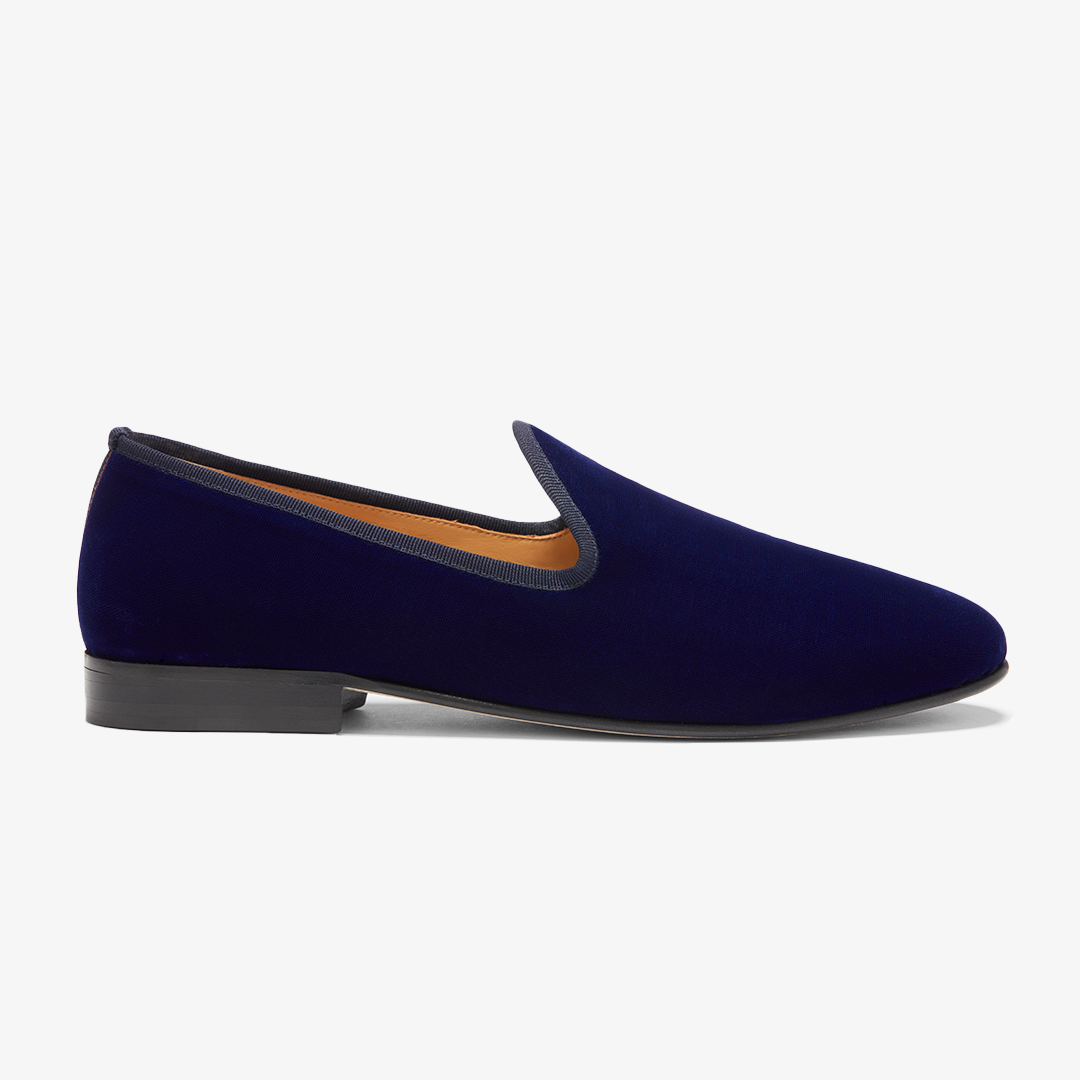 del toro shoes Men's Blue Velvet Slipper II Blue / Navy Heel Stripe