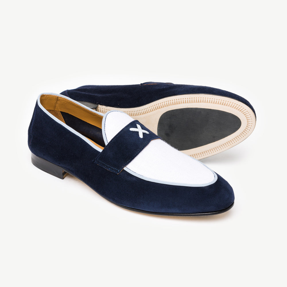 Men's Two Tone Navy Suede & White Linen Centesimo – Del Toro Shoes