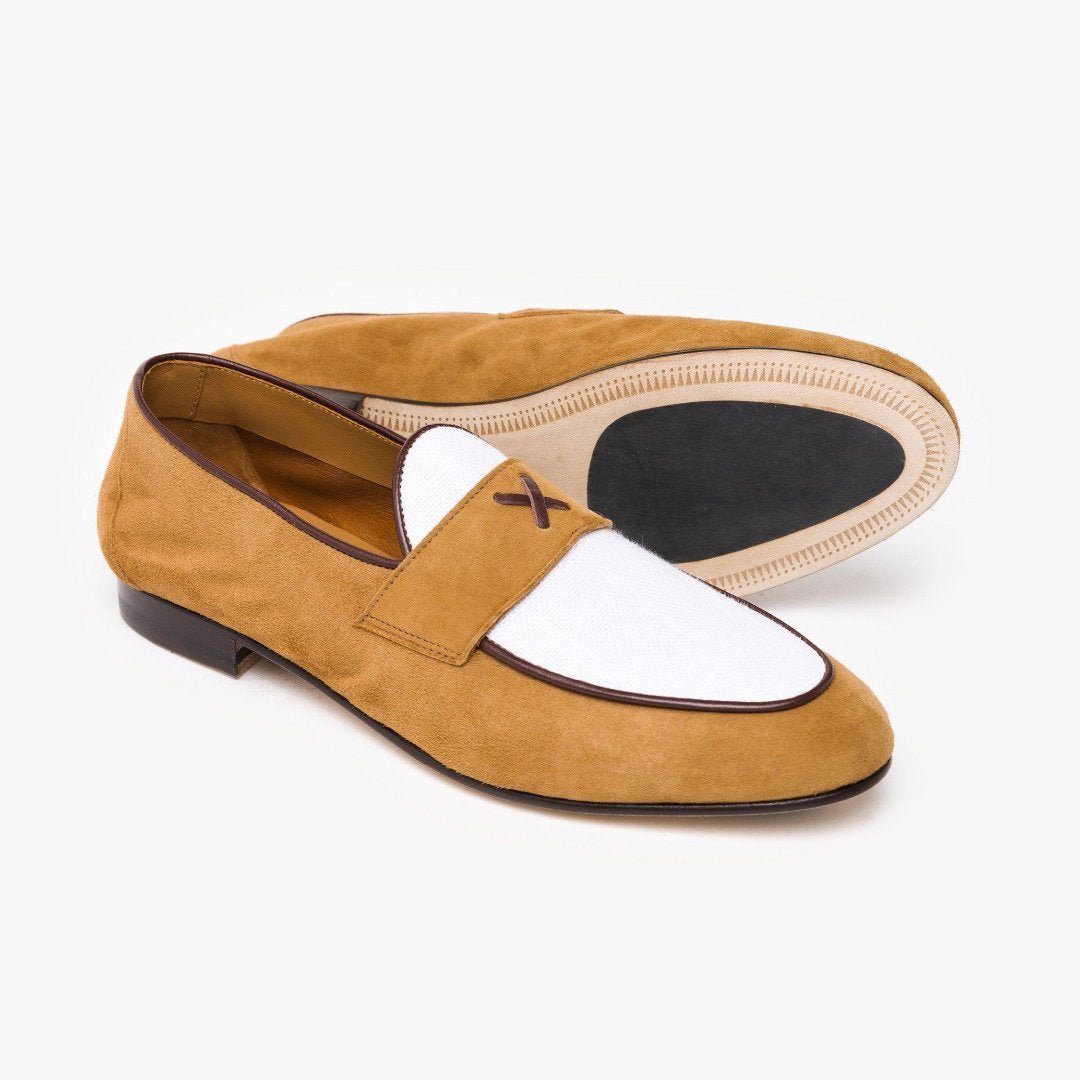 Men's Tan Suede & White Linen Centesimo- 2nd