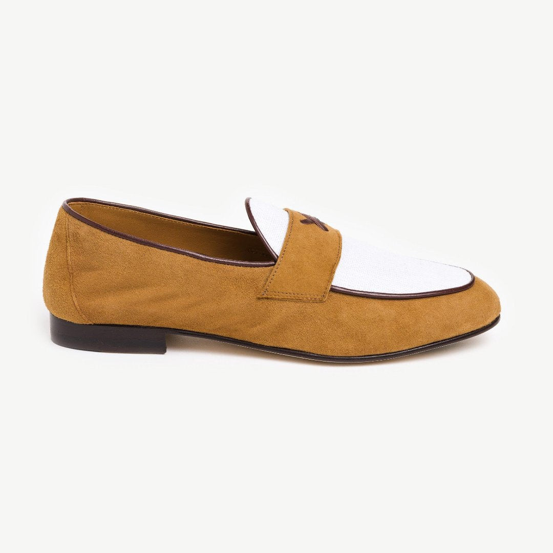 Men's Tan Suede & White Linen Centesimo- 2nd