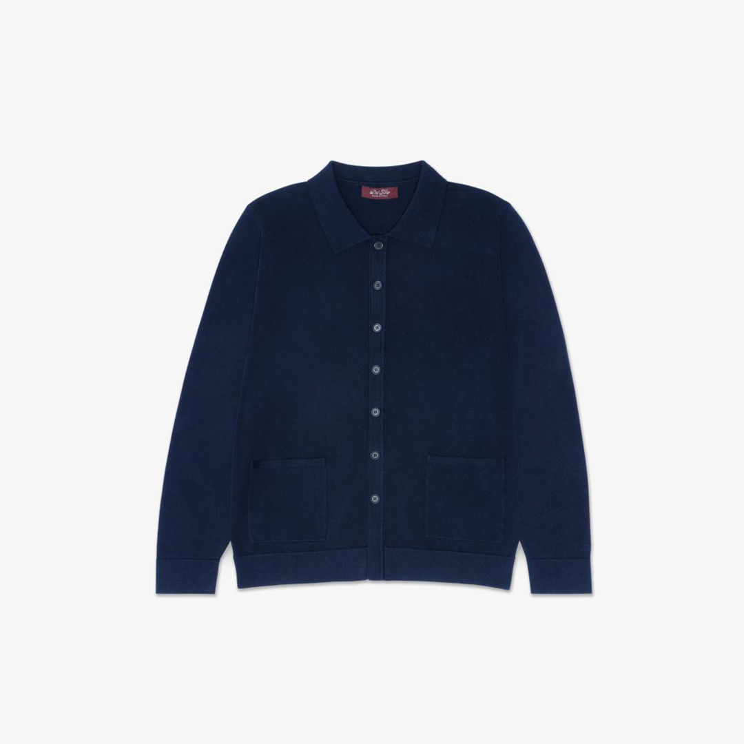 del toro shoes Men's Vintage Polo Cardigan - Navy Solid Navy
