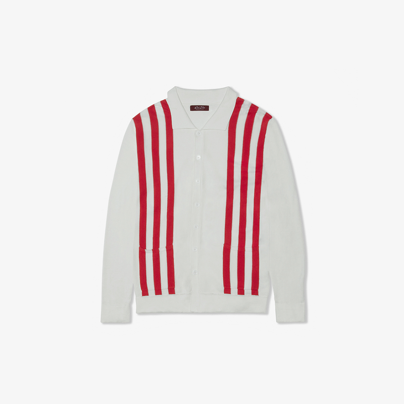 Women's Vintage Stripe Polo Cardigan - Vintage White / Red Stripe