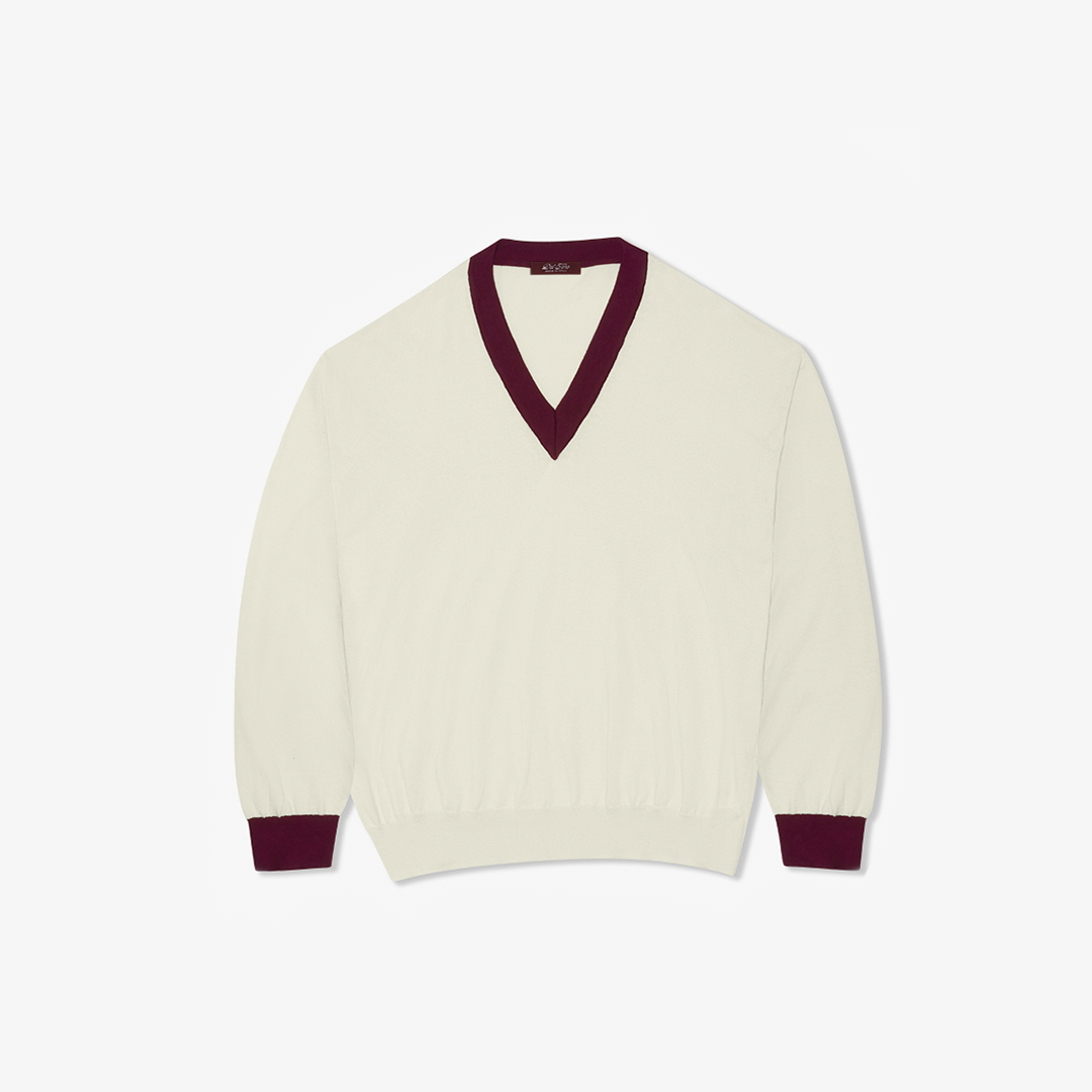 Men's Vintage V-Neck Sweater - Vintage White / Burgundy