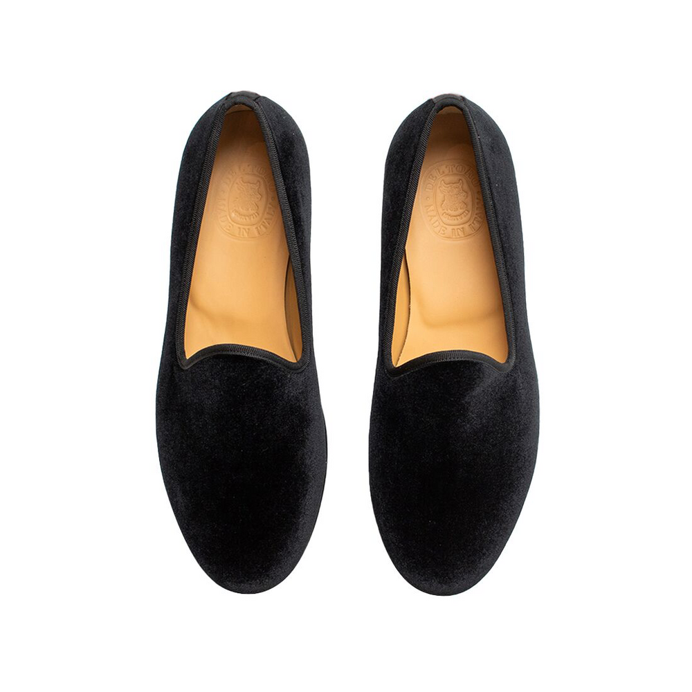Men's Black Velvet Slipper II With Black Grosgrain Stripe – Del Toro Shoes