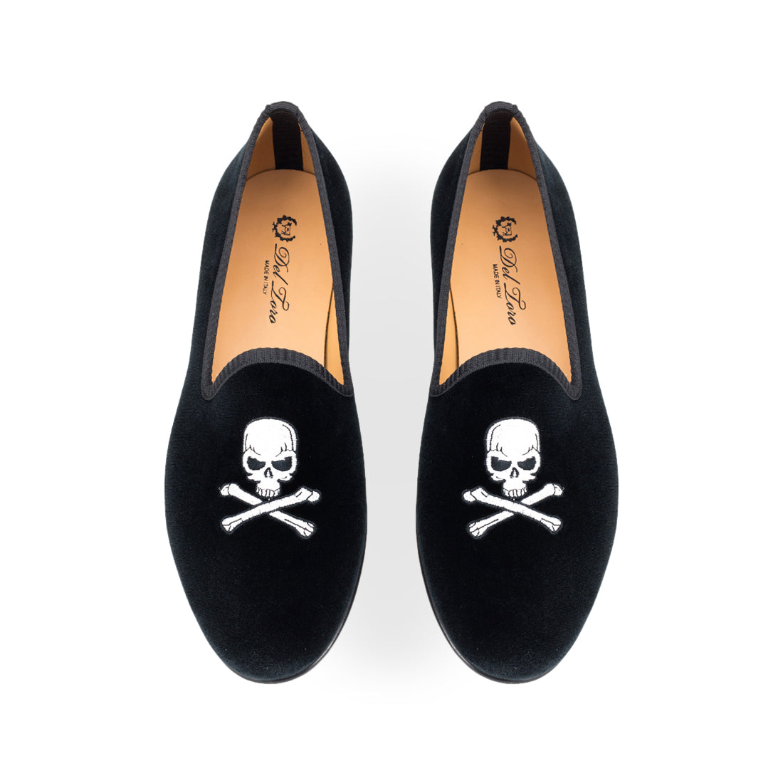 Men's Black Velvet Slipper with Skull & Bone
