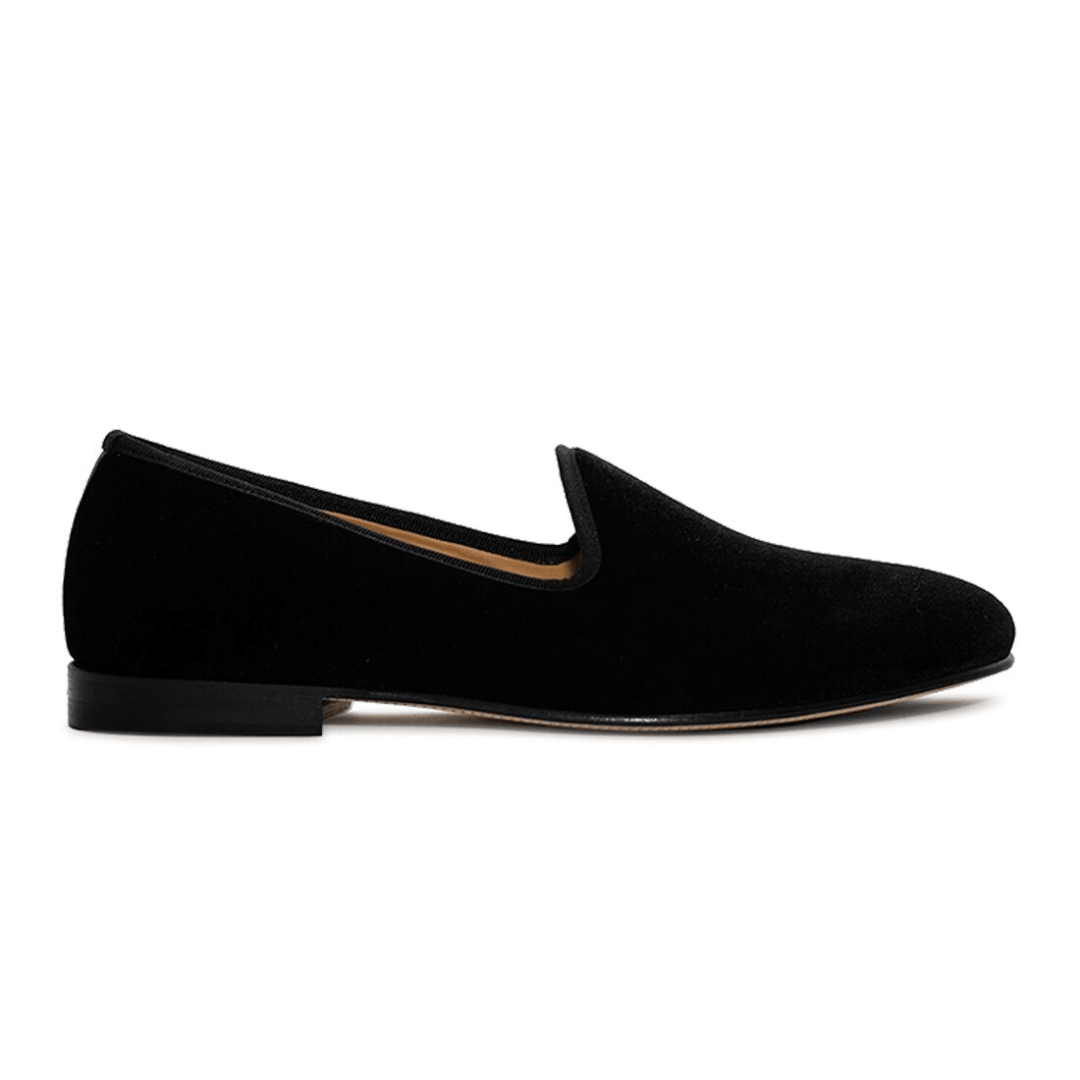 Men's Black Velvet Slipper II With Black Grosgrain Stripe