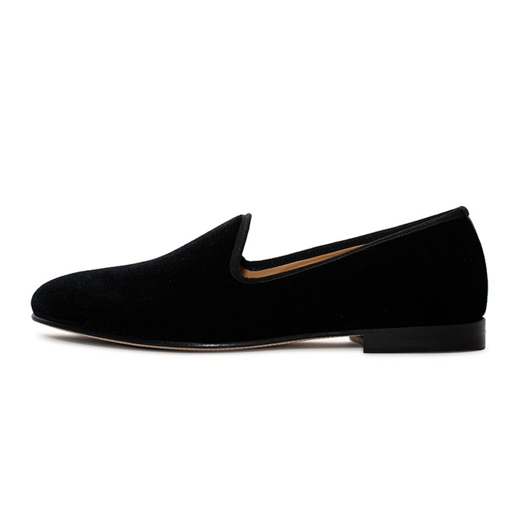 Men's Black Velvet Slipper II With Black Grosgrain Stripe – Del Toro Shoes