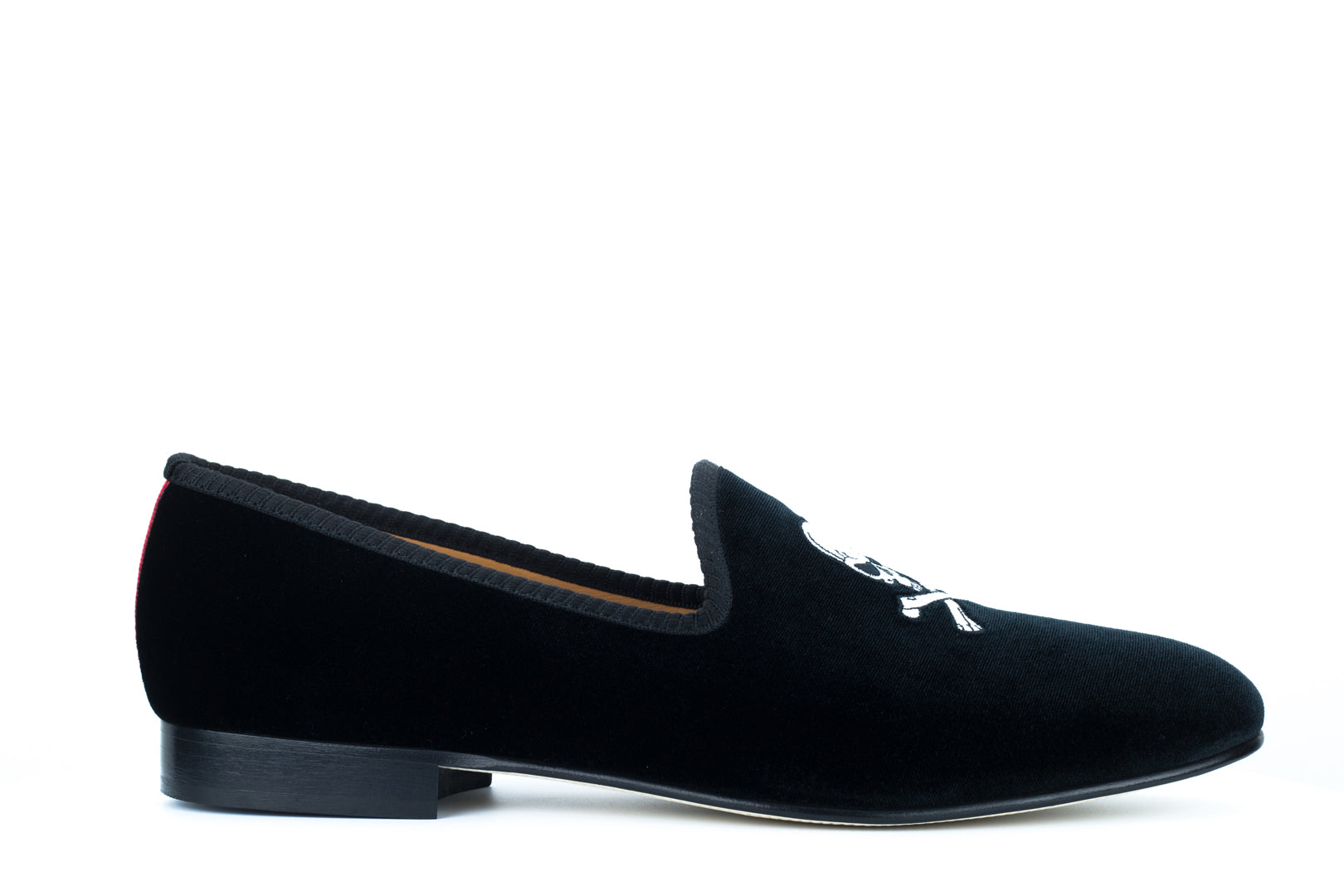 Men's Black Velvet Slipper with Skull & Bone
