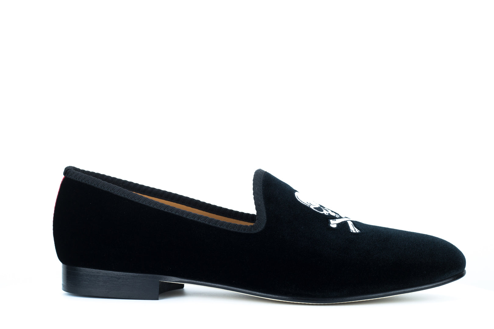 Men's Black Velvet Slipper with Skull & Bone