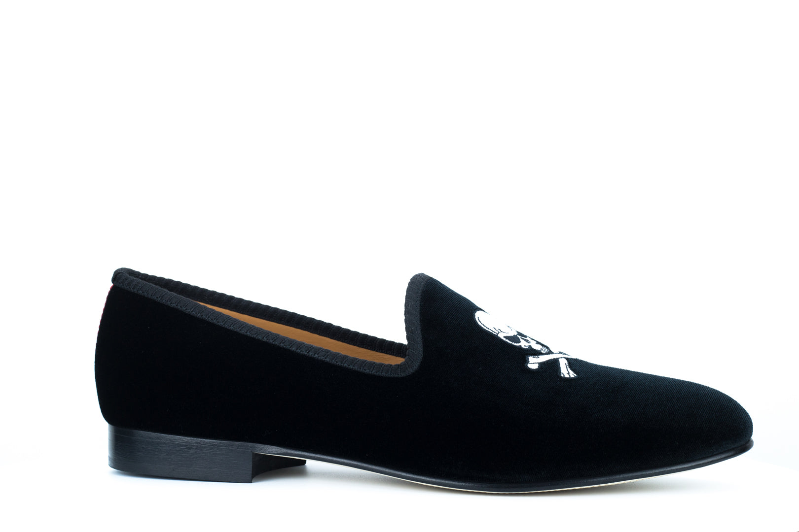 Men's Black Velvet Slipper with Skull & Bone