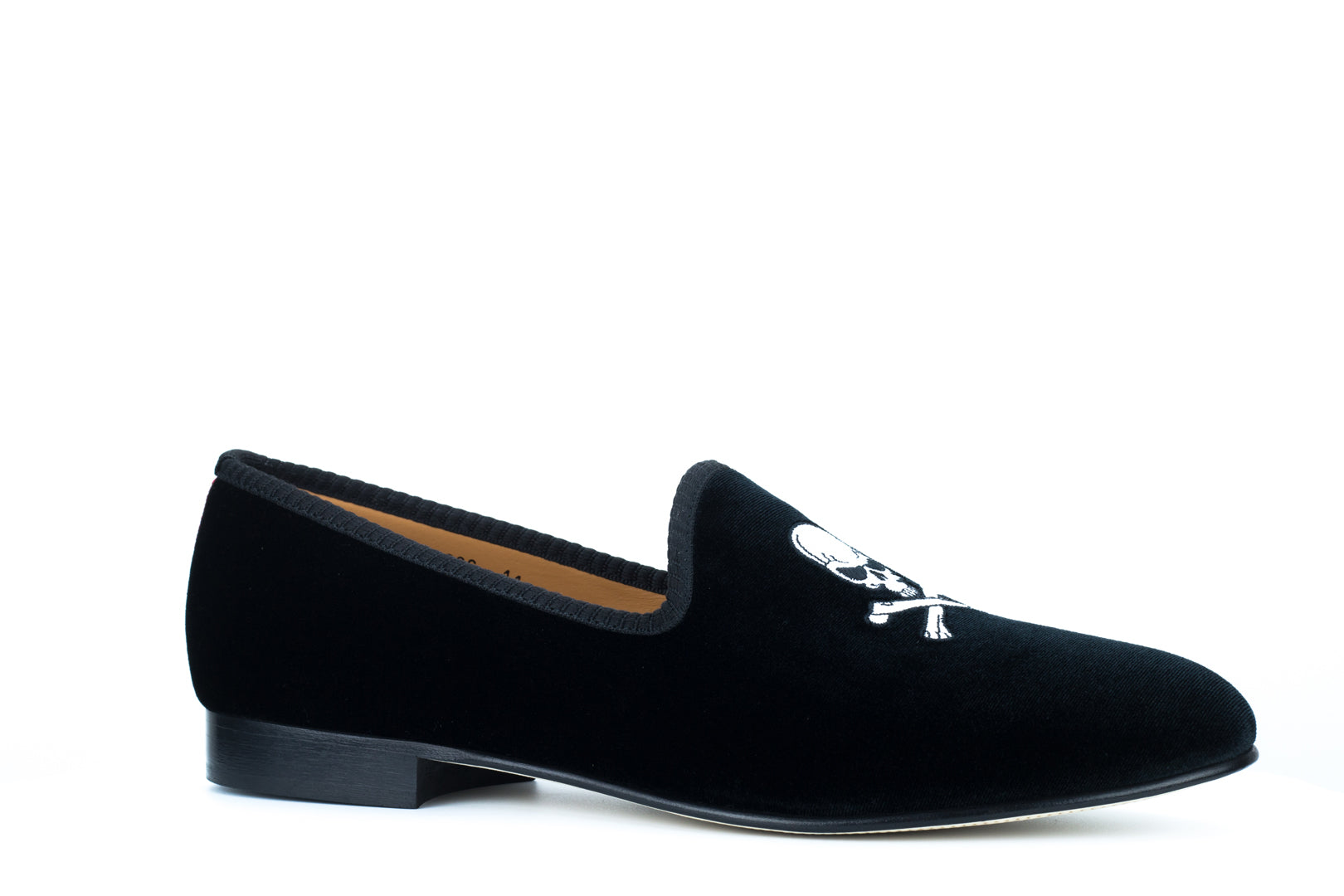 Men's Black Velvet Slipper with Skull & Bone