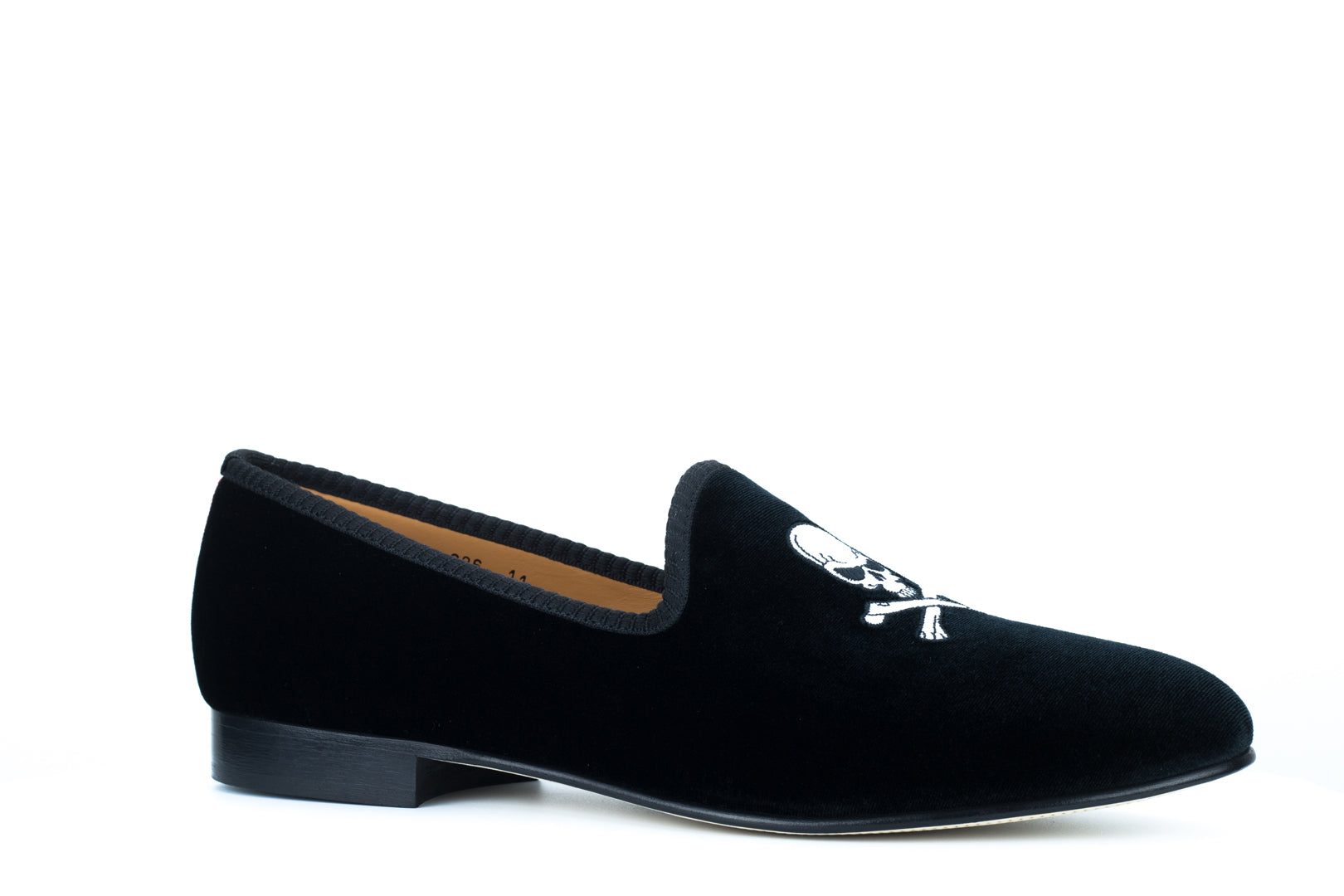 Men's Black Velvet Slipper with Skull & Bone