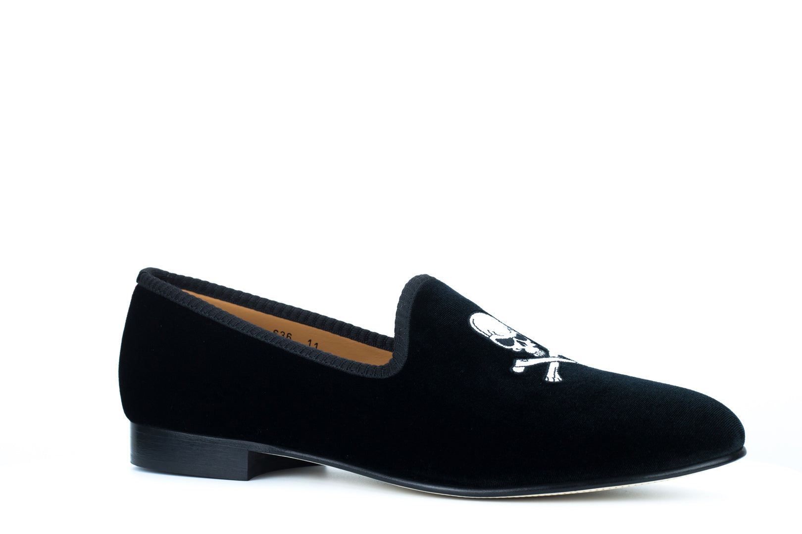 Men's Black Velvet Slipper with Skull & Bone