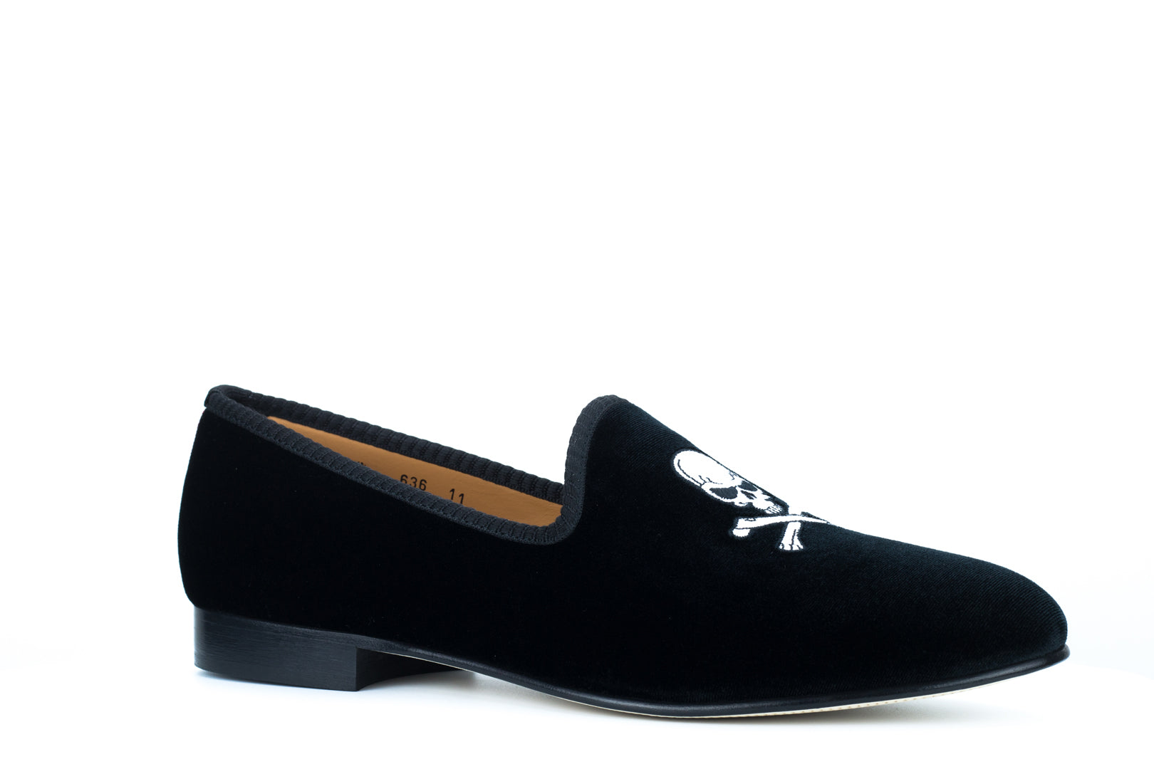 Men's Black Velvet Slipper with Skull & Bone