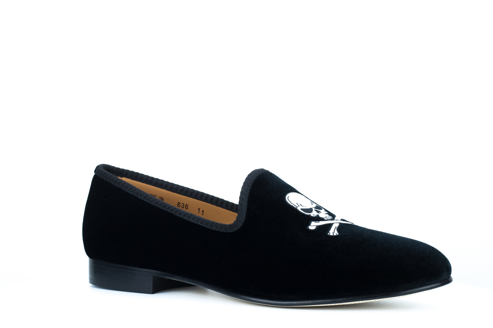 Men's Black Velvet Slipper with Skull & Bone